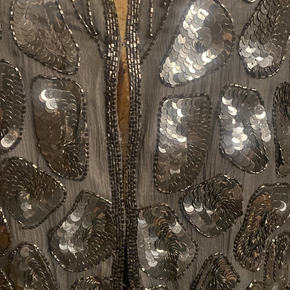 VNTG 60s Mark & John by Gopal Black n opalescent Sequin Beaded Silk Jacket Sz L - Picture 11 of 16